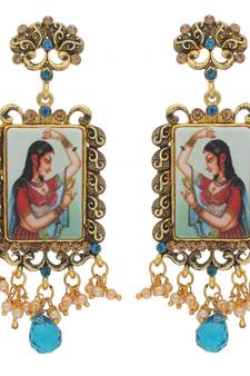 Multicolor Alloy Studded Mughal Artwork Earrings
