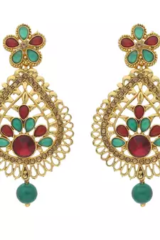 Traditional Gold Plated Stone Studded Earrings For Women