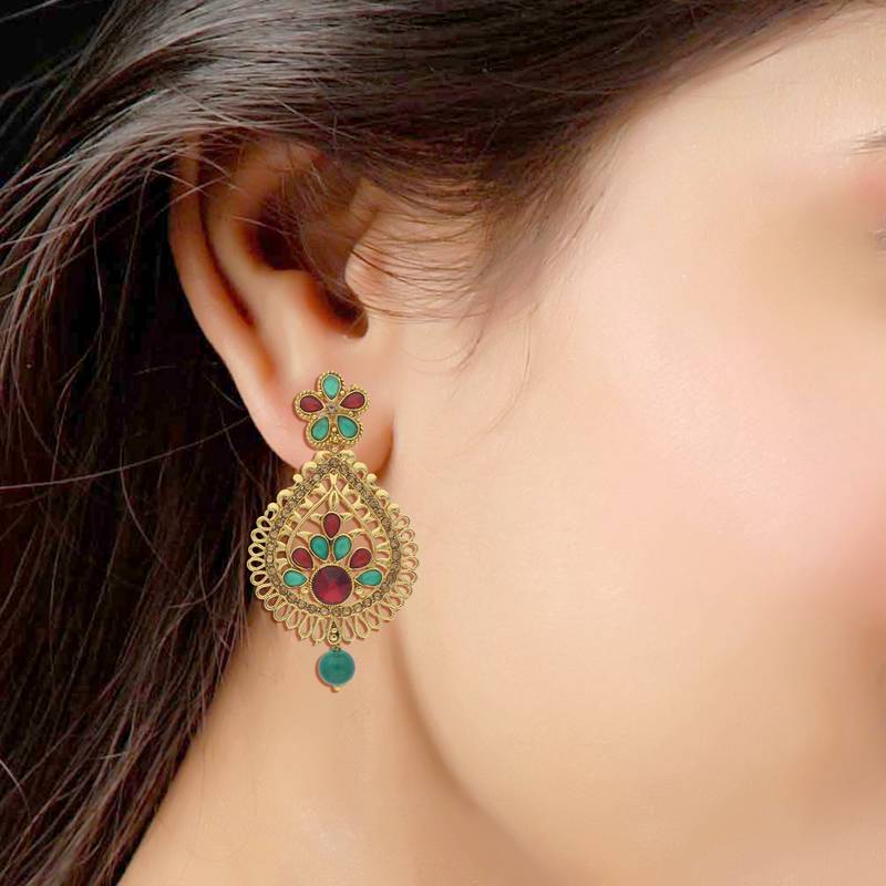 Traditional Gold Plated Stone Studded Earrings For Women