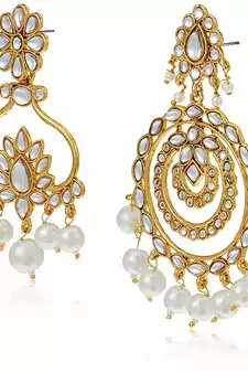 Gold Plated Kundan & Pearl Designer Combo Earrings For Women