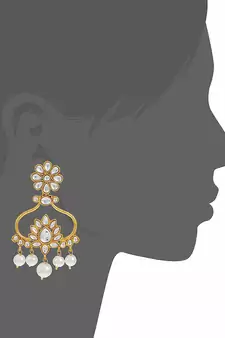 Gold Plated Kundan & Pearl Designer Combo Earrings For Women