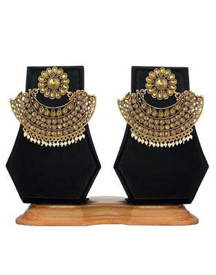 Gold Plated Pearl & Stone Studded Designer Earrings For Women 1