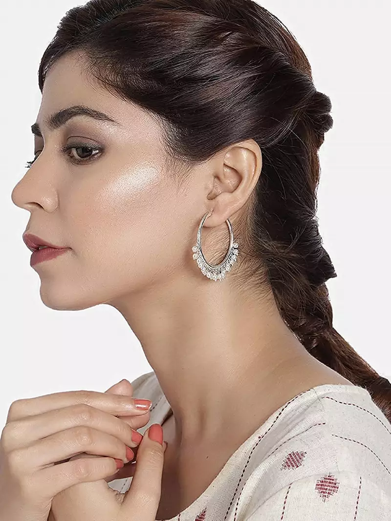 Silver Plated Pearl Chandbali Earring For Women