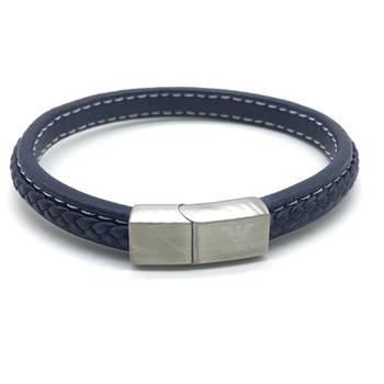 Navy Blue Leather Cowhide Braided Wrap Bracelet Titanium Clasp With Silver Plated Magnets Men'S Jewellery 2