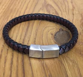 Brown Black Leather Cowhide Braided Wrap Bracelet Titanium Clasp With Silver Plated Magnets Men Jewellery 1