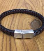 Brown Black Leather Cowhide Braided Wrap Bracelet Titanium Clasp With Silver Plated Magnets Men Jewellery