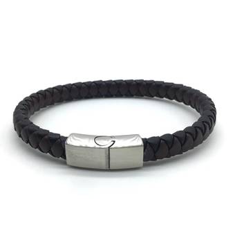 Brown Black Leather Cowhide Braided Wrap Bracelet Titanium Clasp With Silver Plated Magnets Men Jewellery 2