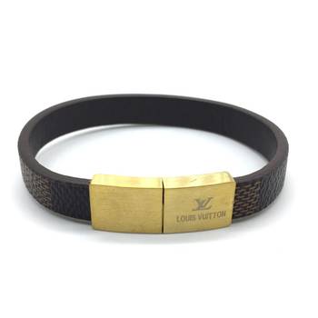 Brown Leather Bracelet Titanium Clasp With Gold Plated Steel Magnets Multi Strand Bangles Men'S Jewellery 1