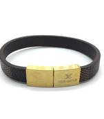 Brown Leather Bracelet Titanium Clasp With Gold Plated Steel Magnets Multi Strand Bangles Men'S Jewellery