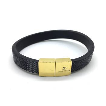 Navy Blue Leather Bracelet Titanium Clasp With Gold Plated Alloy Magnets Bangles Men'S Jewellery 1