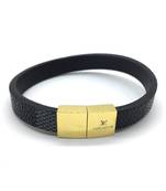 Navy Blue Leather Bracelet Titanium Clasp With Gold Plated Alloy Magnets Bangles Men'S Jewellery
