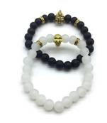 Pack Of 2 Set Black White Beads Golden Knight Spartan Warrior Hamlet Skull Charms Bracelets Men'S Jewellery