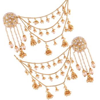 Gold Plated Kundan & Pearl Earring With Chain For Women 1