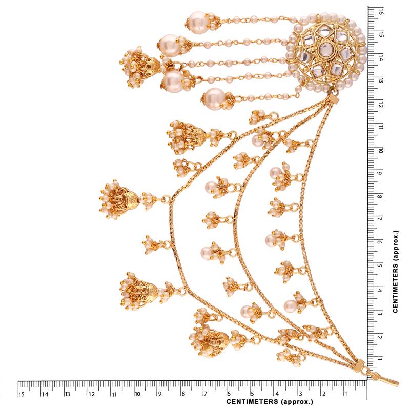 Gold Plated Kundan & Pearl Earring With Chain For Women