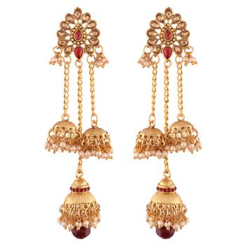 Gold Plated Pearl Chain Earring For Women 1