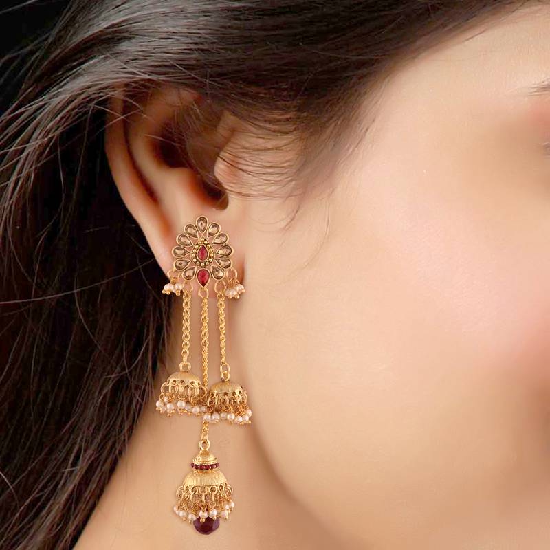 Gold Plated Pearl Chain Earring For Women