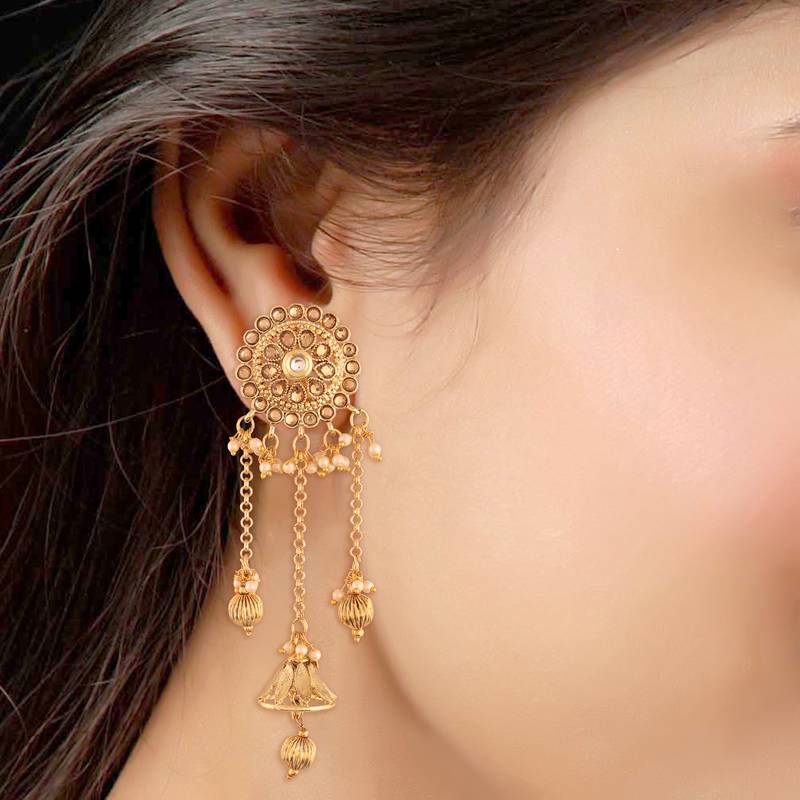 Bahubali Kundan & Pearl Chain Earring For Women