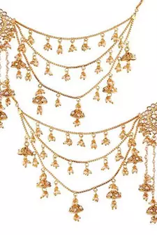 Pearl & Kundan Bahubali Earrings With Hair Chain For Women