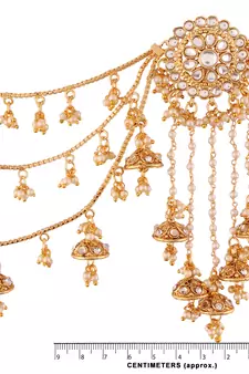 Pearl & Kundan Bahubali Earrings With Hair Chain For Women