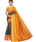 black printed art silk saree with blouse