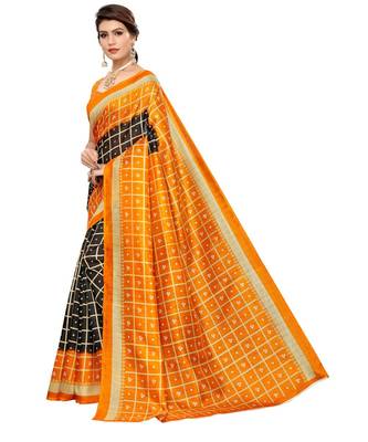 black printed art silk saree with blouse 2