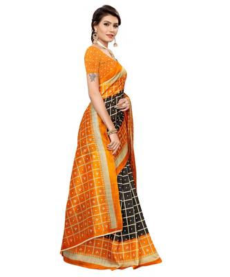 black printed art silk saree with blouse 3