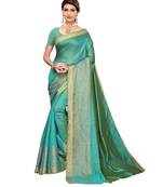 green plain art silk saree with blouse