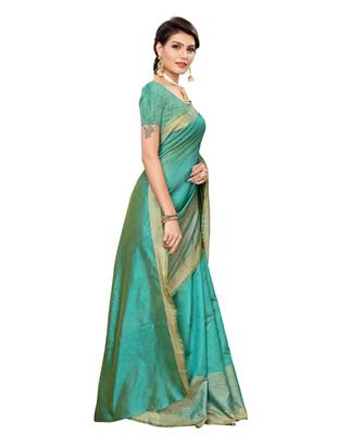green plain art silk saree with blouse 3