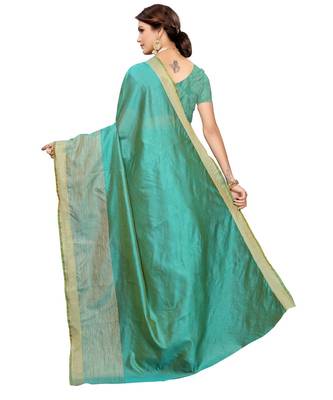 green plain art silk saree with blouse 5