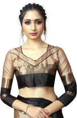 Black Printed Cotton Silk Saree With Blouse 3