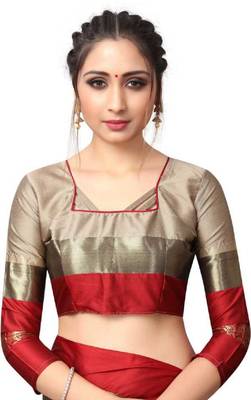 Red Printed Cotton Silk Saree With Blouse 3