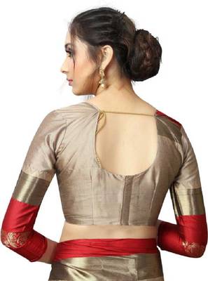 Red Printed Cotton Silk Saree With Blouse 4