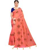 Peach embroidered chanderi saree with blouse