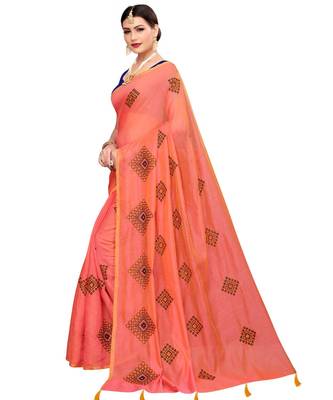Peach embroidered chanderi saree with blouse 2