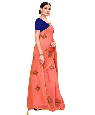 Peach embroidered chanderi saree with blouse 3
