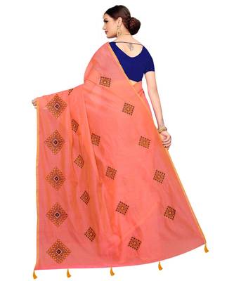 Peach embroidered chanderi saree with blouse 5