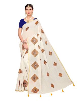 White embroidered chanderi saree with blouse 1