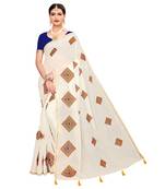 White embroidered chanderi saree with blouse