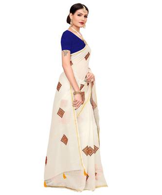 White embroidered chanderi saree with blouse 3