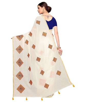 White embroidered chanderi saree with blouse 5