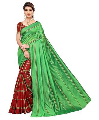 Red printed art silk saree with blouse 1