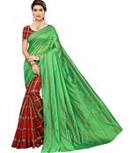 Red printed art silk saree with blouse