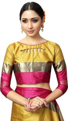 Yellow Printed Cotton Silk Saree With Blouse 3
