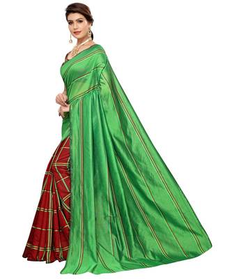 Red printed art silk saree with blouse 2