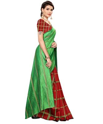 Red printed art silk saree with blouse 3