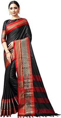 Black Printed Cotton Silk Saree With Blouse 1