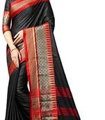 Black Printed Cotton Silk Saree With Blouse