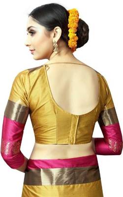 Yellow Printed Cotton Silk Saree With Blouse 5