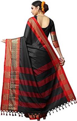 Black Printed Cotton Silk Saree With Blouse 2