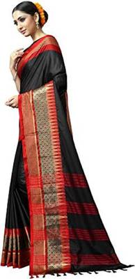 Black Printed Cotton Silk Saree With Blouse 3
